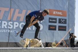 Matt Coffey competing in the underhand chop at the STIHL TIMBERSPORTS 2023 Australian Rookie Championships in Wollongong. Picture supplied
