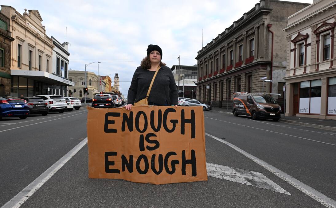 Family violence worker Susan Muler before the march. Picture by Lachlan Bence