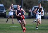 Melton's Lachlan Watkins looks for an option down forward. Picture by Kate Healy