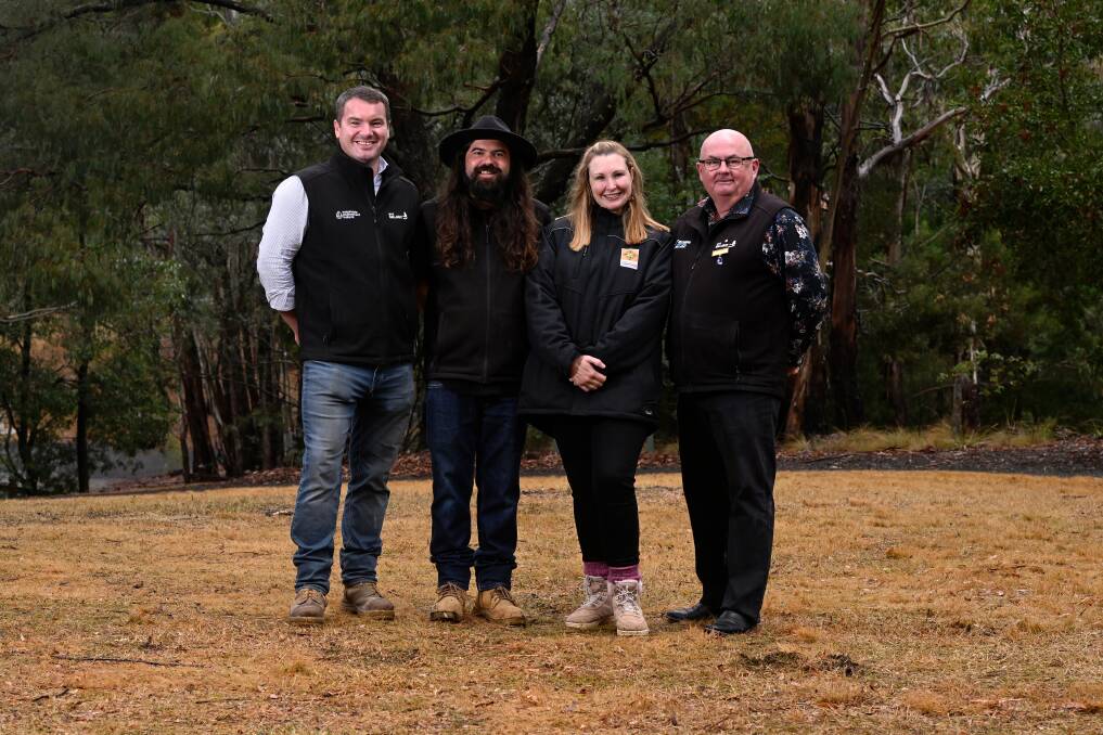Council's sustainability officer Heath Steward, Wadawurrung Traditional Owners Aboriginal Corporation Chase Aghan and Kelly Ann Blake and Ballarat mayor Des Hudson. Picture by Adam Trafford