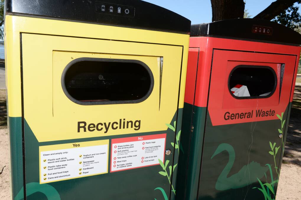 Recycling and rubbish bins around Lake Wendouree. File photo