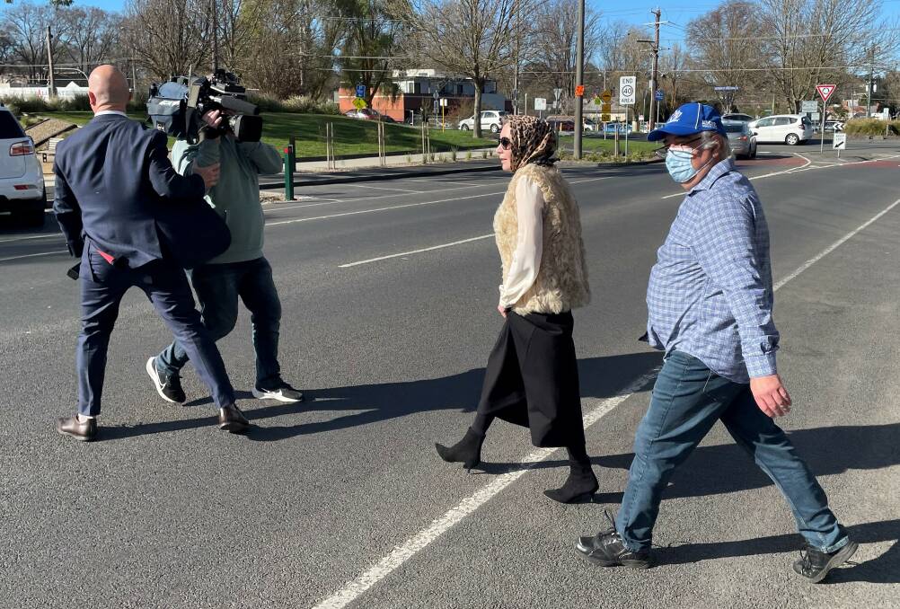 Liudmila and Kon Petropoulos leave the Ballarat Law Courts on Friday. Picture by Alex Dalziel