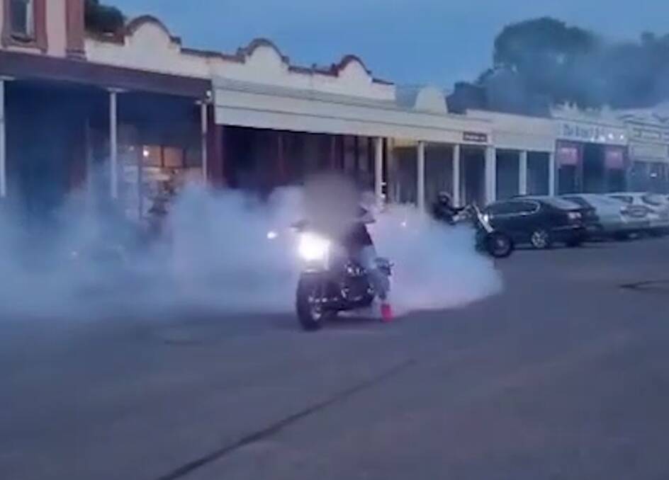 A still from a video showing the man doing a burnout in Clunes. File picture

