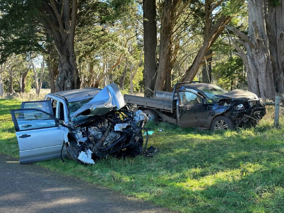 The fronts of both of the SUV and ute were destroyed in the Bullarook crash on Thursday, August 3. Picture supplied