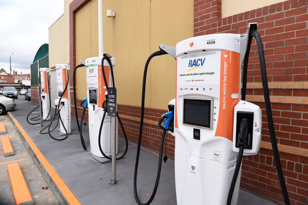 Ballarat is set to be home to 20 electric vehicle chargers, including the ones available at the Big W car park off Curtis Street pictured here, as the council plans to install eight new points by 2023. Picture by Adam Trafford.