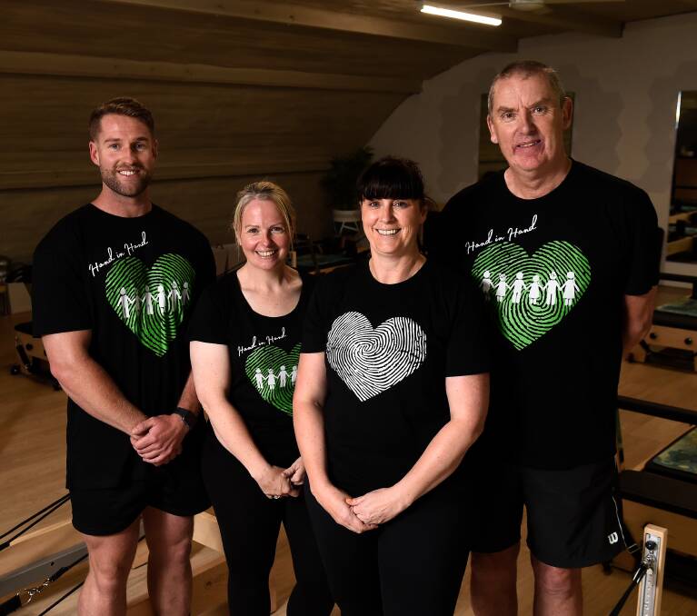 The Playground Gym owner Dustyn Rodgers, The Playground Gym manager Mel Blomeley, PilatesFit Plus Leah Ashton and Tennis Ballarat owner Geoff Reese have launched their charity Hand in Hand to tackle ill youth mental health. Picture by Adam Trafford.