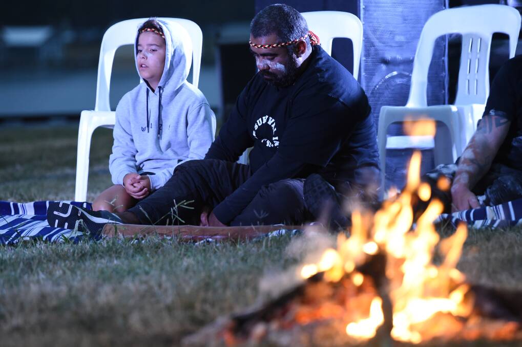 Charlie and Aaron Clarke at the 2023 Survival Day Dawn Ceremony. Picture by Kate Healy