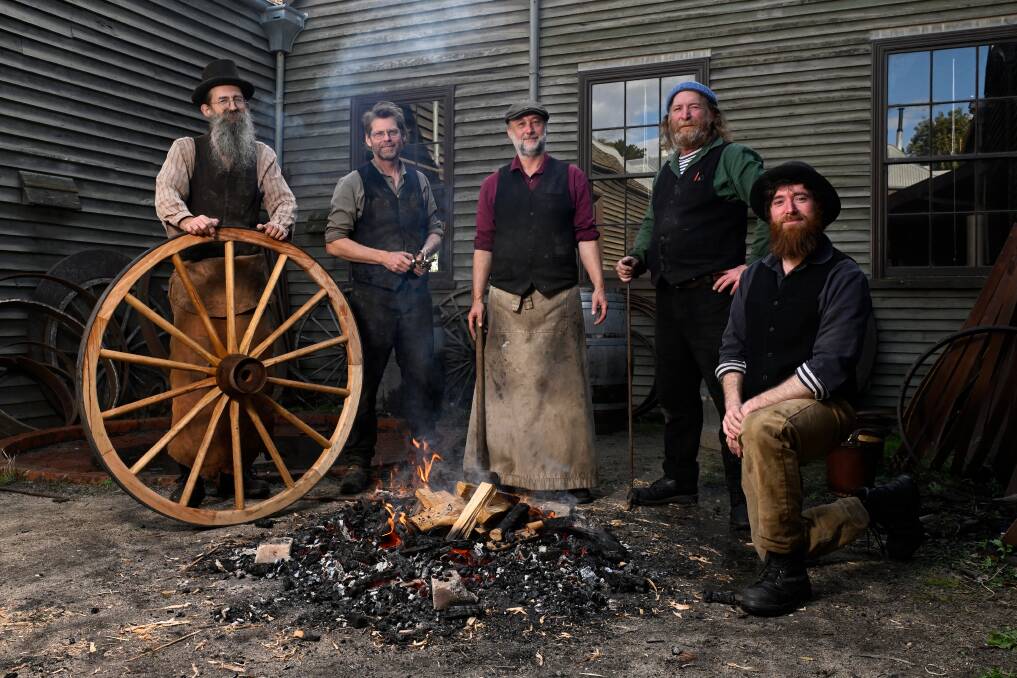 Sovereign Hill wheelwrights Justin McCann, Paul Richards, Andrew Carrick, Paul Elliott and Tim O'Keefe. Picture by Adam Trafford