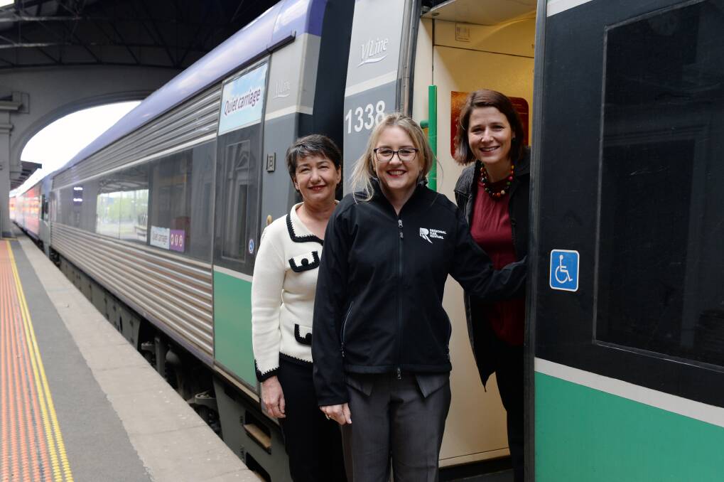 Eureka MP Michaela Settle, new Victoria premier Jacinta Allan and Wendouree MP Juliana Addison, pictured in October 2018 at Ballarat Train Station. Picture by Kate Healy