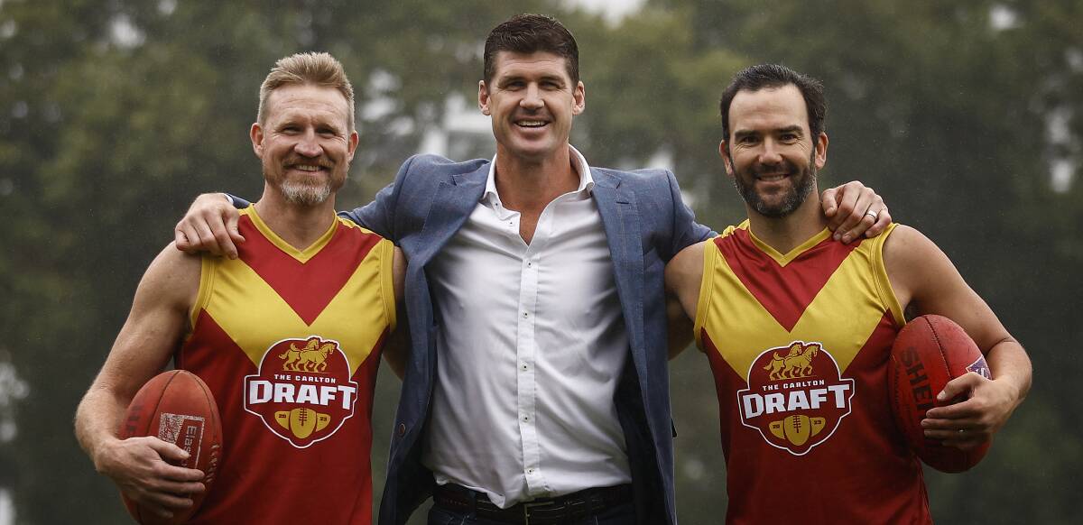 Nathan Buckley (left), three-time premiership player Jonathan Brown and four-time premiership Hawk Jordan Lewis could make an appearance at Carngham-Linton in 2023. Picture supplied