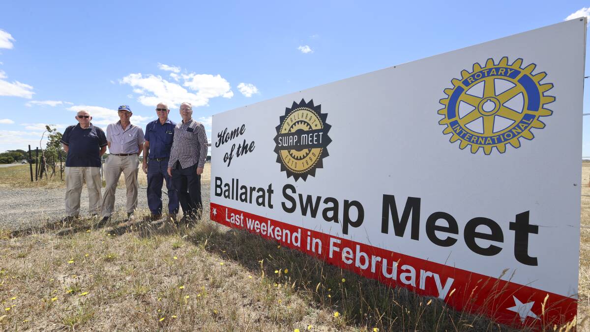 Bob Forde, Rob Glass, Lindsay Florence and Graeme Sutton at the February 2022 Ballarat Swap Meet. Picture by Luke Hemer.