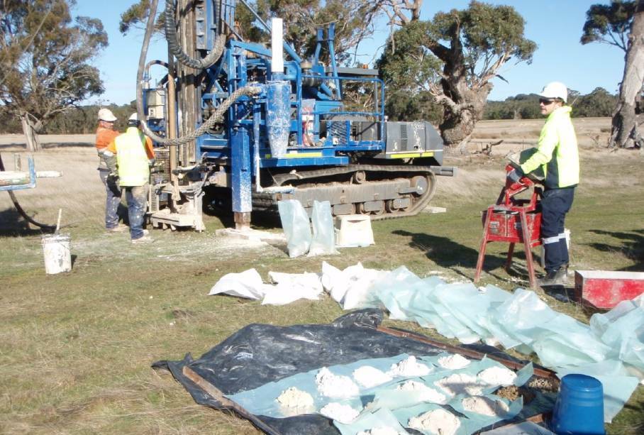Hill End Gold taking kaolin samples at Lal Lal in 2017. Picture supplied.