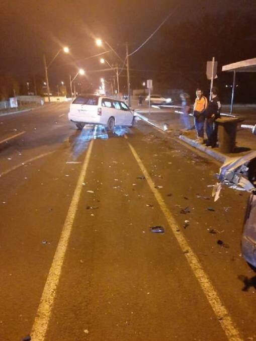 MESS: A car smashed into two parked vehicles in Peel Street on July 1. Locals say they are sick of dangerous driving in the area. Picture: Supplied.