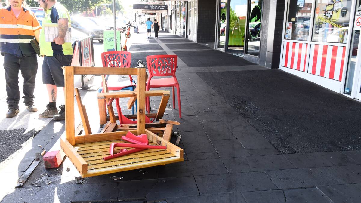 Damaged seating on Sturt Street after the collision in 20/01/2023. Picture by Adam Trafford