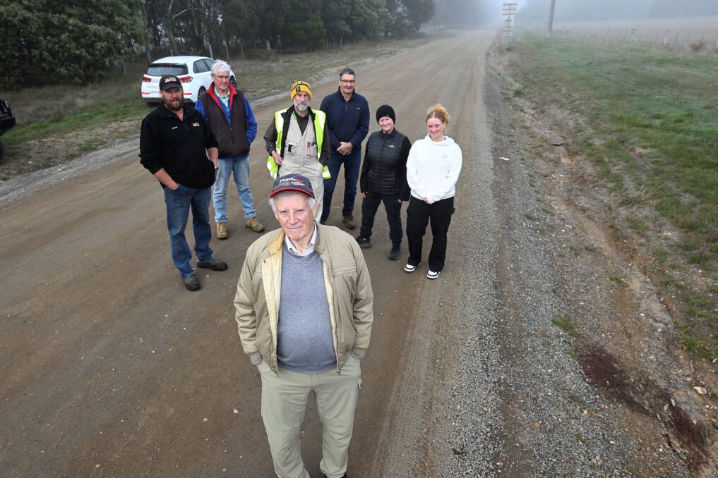 John Philips (front) with (Left to right) Darren Hayes, Leo Liston Ian Dance, John Kearle, Catherine Hayes and Chelsea Hayes on Dowling Road in Mitchell Park on May 23, 2024. Picture by Lachlan Bence