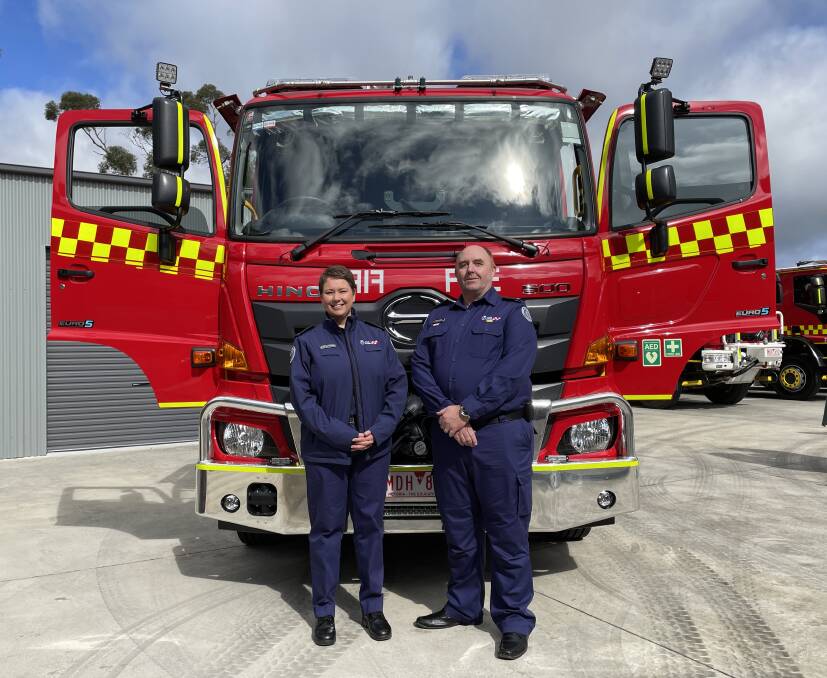 Ballarat City Fire Brigade Captain Nicole McGrath and Buninyong-Mt Helen CFA Captain Gareth Smith with the new ultra heavy tanker. Picture by Kirra Grimes
