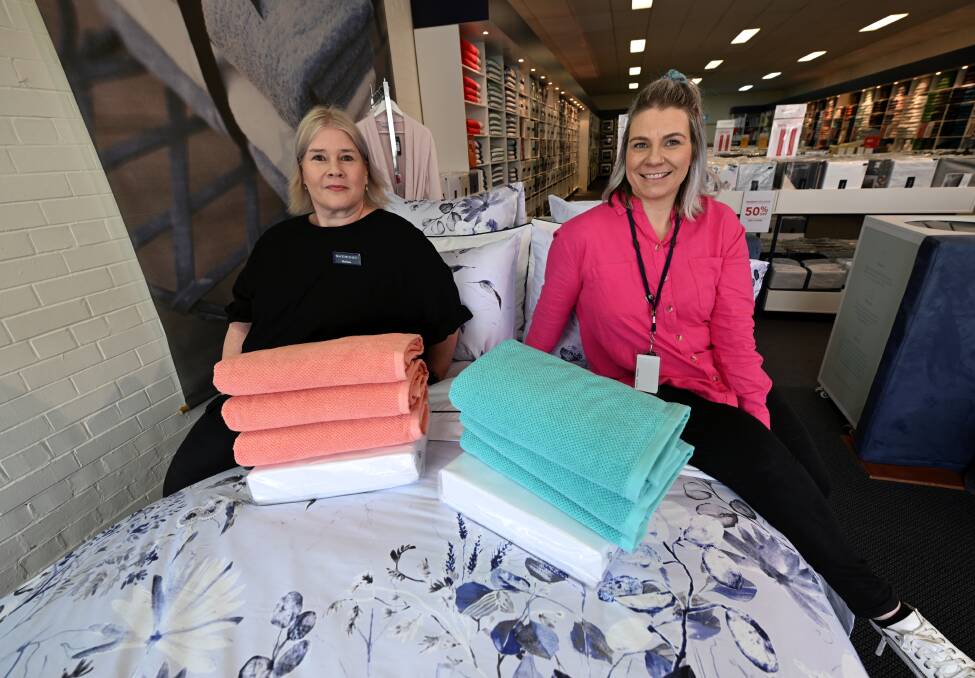 Melissa Winton of Sheridan Ballarat and Renee Jennings of Berry Street are happy to help provide 'sleep kits' to people at risk of or experiencing homelessness. Picture by Lachlan Bence