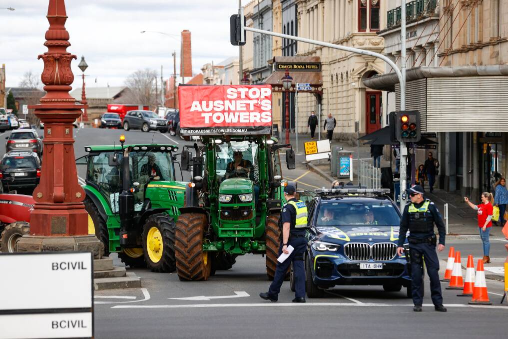 Police attended a protest in Ballarat in 2022 that saw tractors and horses stop traffic on Lydiard Street. Picture by Luke Hemer