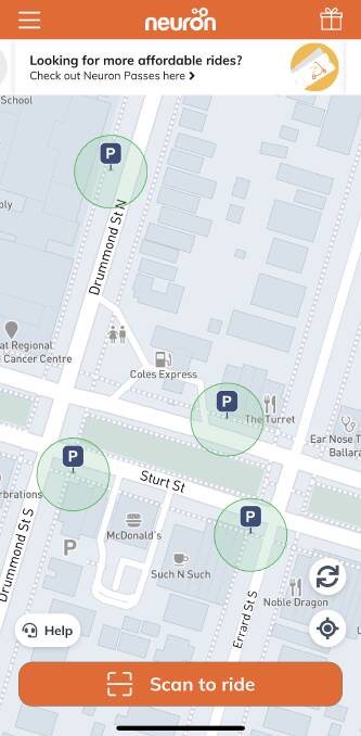 Neuron's app shows the location of designated parking stations.