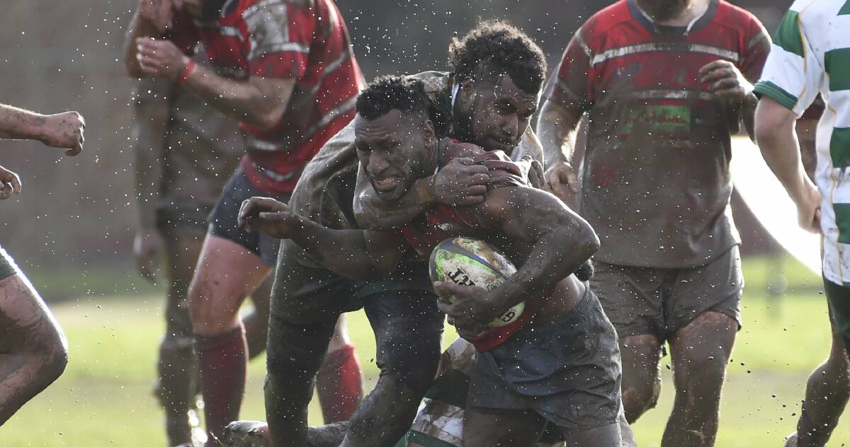 Ballarat Highlanders hosted Maroondah in muddy conditions on Saturday. Picture by Lachlan Bence