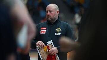 Miners men's coach Luke Brennan at the NBL1 South league game against Geelong United. Picture Kate Healy