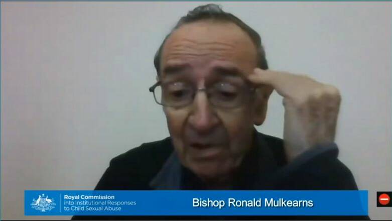 A screenshot of Bishop Mulkearns appearing via video link on Thursday.