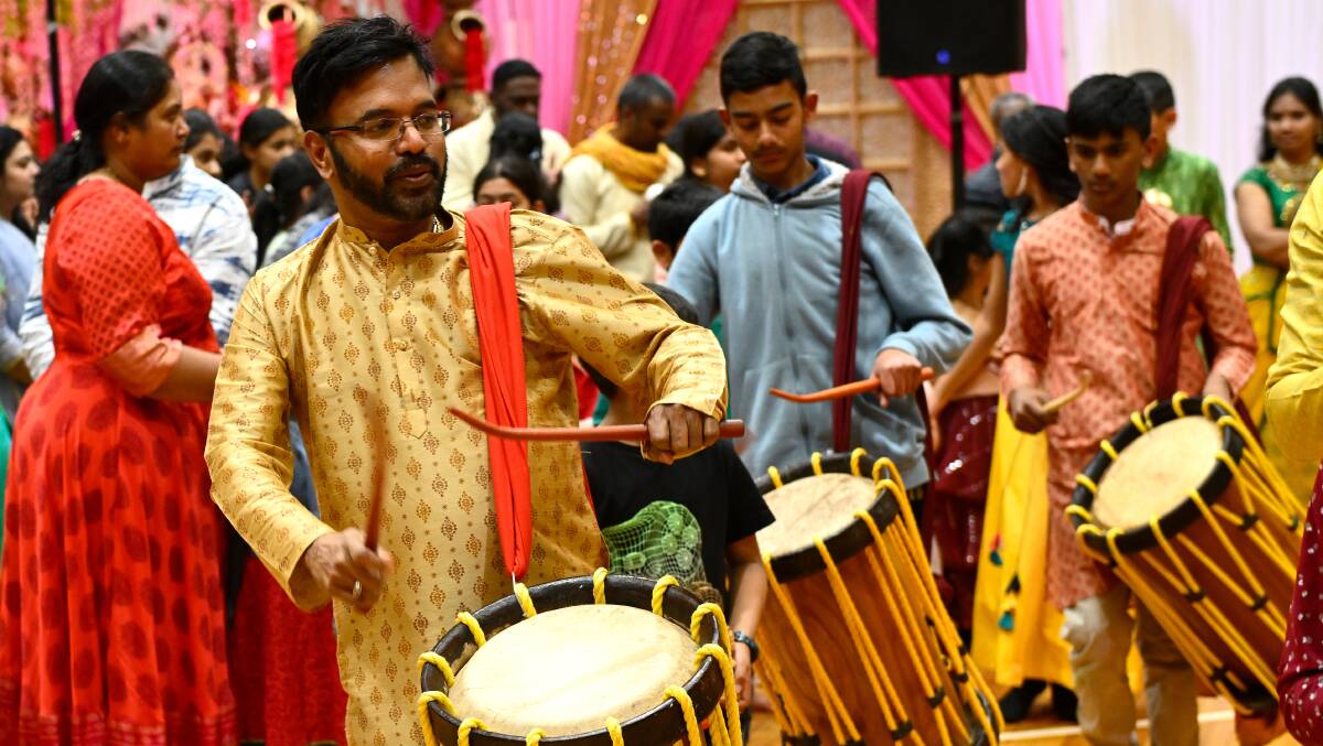 Pradush Narayanan drums during the procession to the Ganesha Visarjan, at the Ganesh Festival at Ballarat High School. Picture by Adam Trafford. 