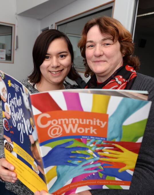 PUBLISHED: Work for the Dole participants Jessica Verlinden, left, and Karen Bailey helped produced the Community@Work publication. Picture: Kate Healy