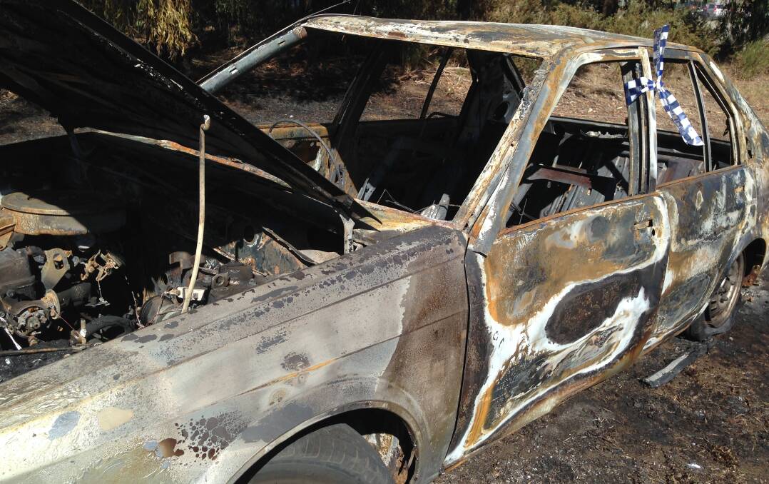 Police and firefighters attended a car fire at 4am. This is what remains of the car. 