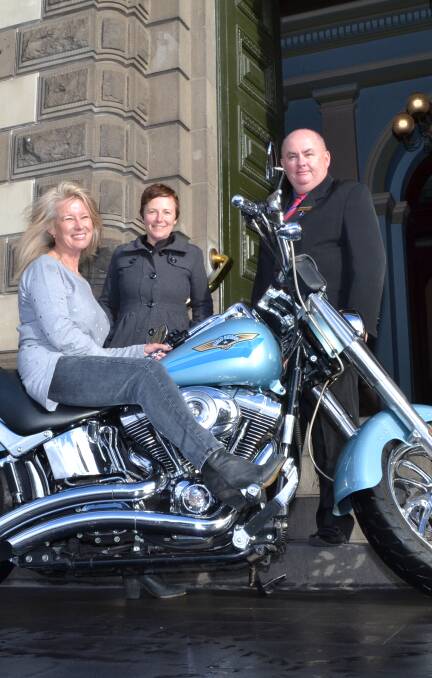 JUSTICE: Kath Maudsley, supported by Councillor Belinda Coates and Mayor Des Hudson will ride from Melbourne to Ballarat Magistrates Court to raise awareness.