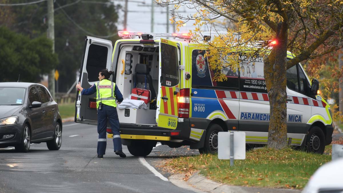 A Ballarat paramedic arrives after a boy, 17, was hit by a car while cycling in Ballarat East on Thursday.