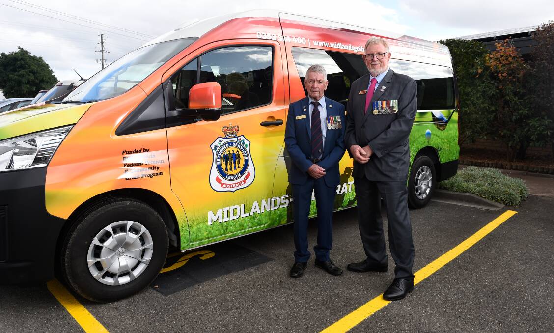 Ballarat RSL president Alan Douglass with Dr Robert Webster, RSL Victoria president, beside the new mini-bus to help servicemen and women and their families in the city. Picture by Adam Trafford
