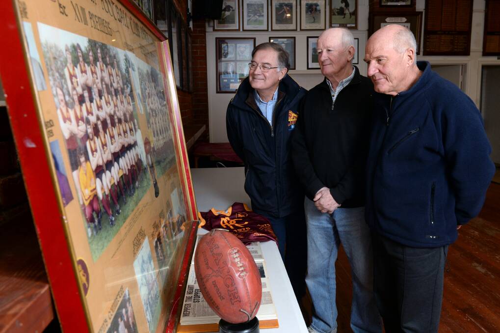 Redan historian Ian Pym, John Northey and John Burt reflect on the Lions' drought-breaking 1975 premiership four decades on in 2015. Picture by Kate Healy