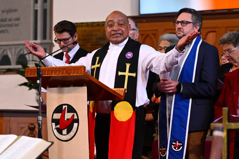 Reverend Lauleti Tu'inauvai leads a special vigil service from Ballarat Central Uniting Church ahead of referendum day for an Indigenous Voice to Parliament. Picture by Adam Trafford