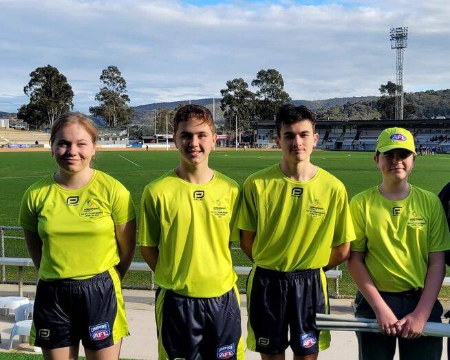 Young Ballarat umpires Natasha, Alex, Daniel and Rohan earned a call up to the School Sport Australia under-15 titles in Albury last year. Picture Ballarat Umpires
