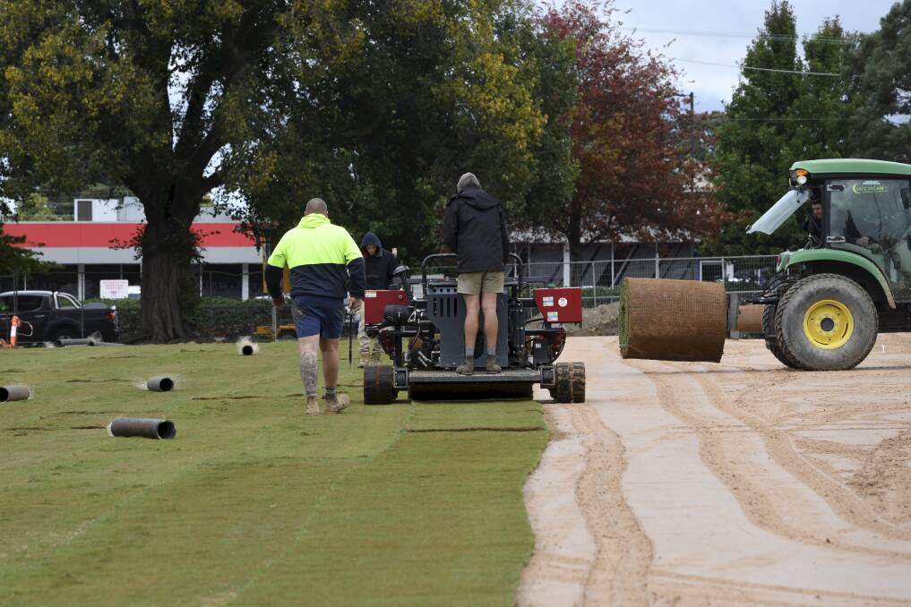 Council work is under way to lay turf on the Pleasant Street Reserve soccer pitch amid much-needed redevelopments. Picture by Lachlan Bence