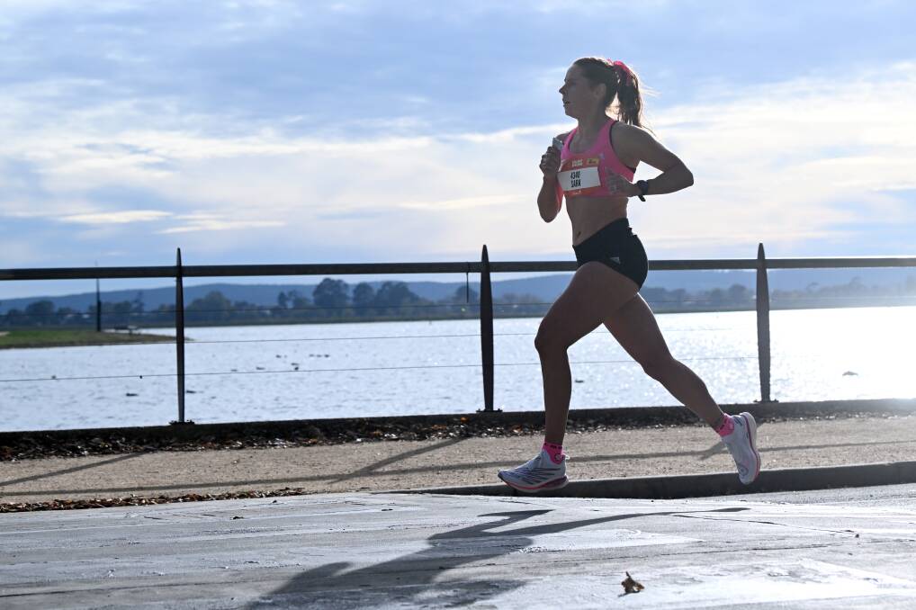 We cannot underestimate how much iconic sites, such as running Lake Wendouree on the road, will entice more visitors to future Ballarat Marathon editions. Picture by Kate Healy
