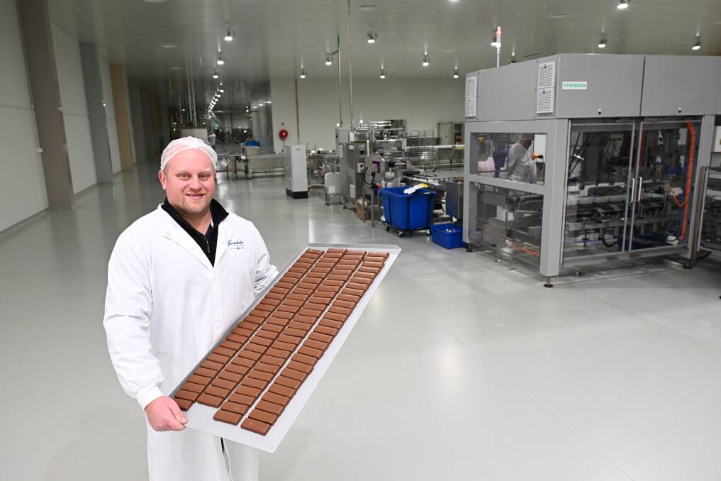 Ferndale Foods Australia chief executive officer Leigh Edward offers a look inside the new FoodLine Australia factory making better-for-you snack bars in Delacombe. Picture by Kate Healy