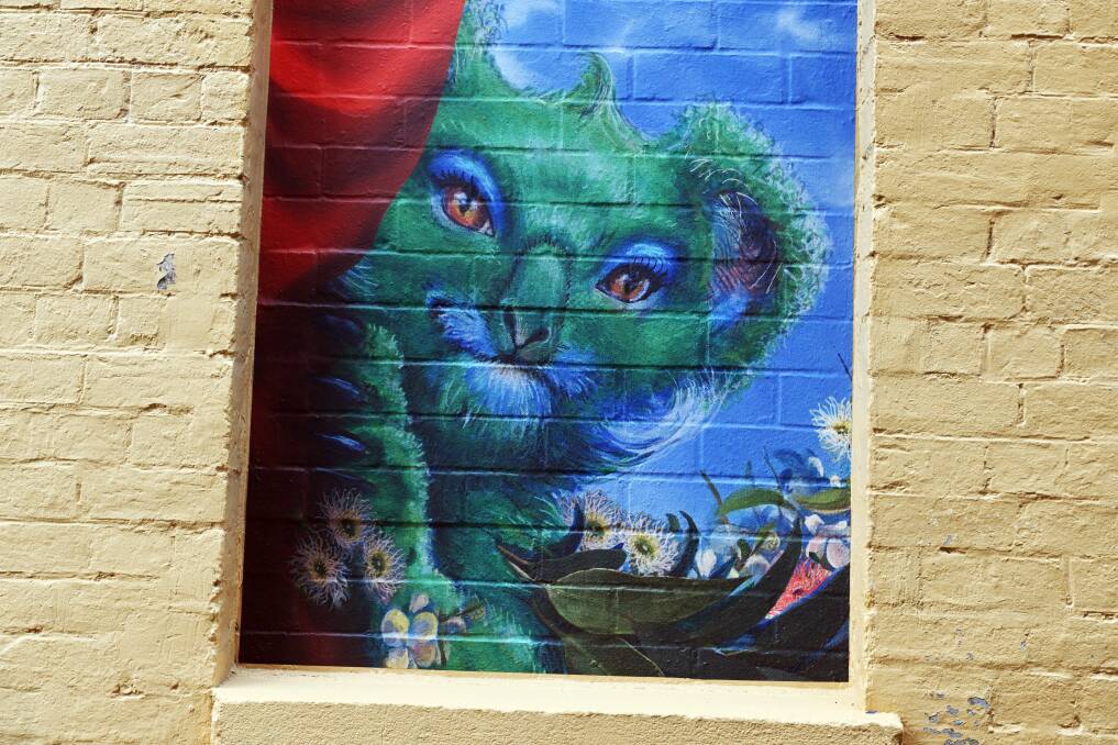 The Krinch (a Koala Grinch) has popped up in Unicorn Lane as one of the first signs of Ballarat Arts Trail and a series created by Ulla Taylor. Picture by Kate Healy