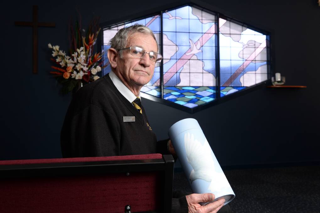 Ballarat man Ian Getsom was reading The Courier in July 2017 when he saw funeral home for F.W. Barnes and Son listing the names of peoples' ashes that had never been collected. He saw his mate's name, John Stretch, who had been killed in a car accident on the Glenelg Highway in 1976. Stretch's parents had already died and nobody picked up his ashes. Ian chose to bury his late friend with his parents after the tragic car crash - 40 years on. Picture by Kate Healy. Click on the photo for the full story
