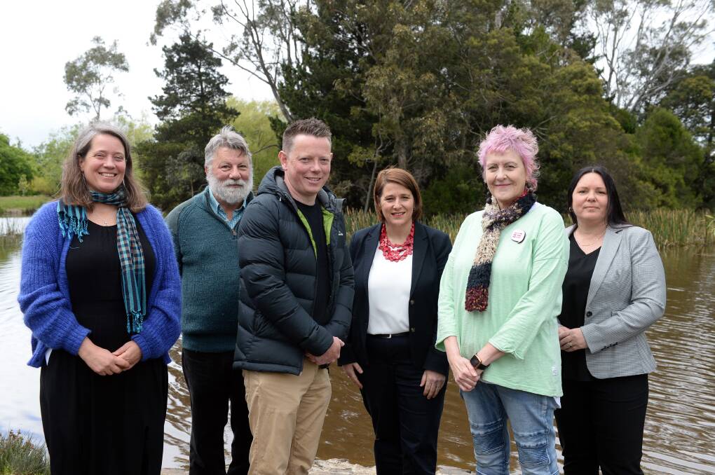 Ember Parkin, Trevor, Blake Curran, Juliana Addison (Labor candidate for Wendouree, Maureen Hatcher and Sarah Jane Hall. Picture by Kate Healy
