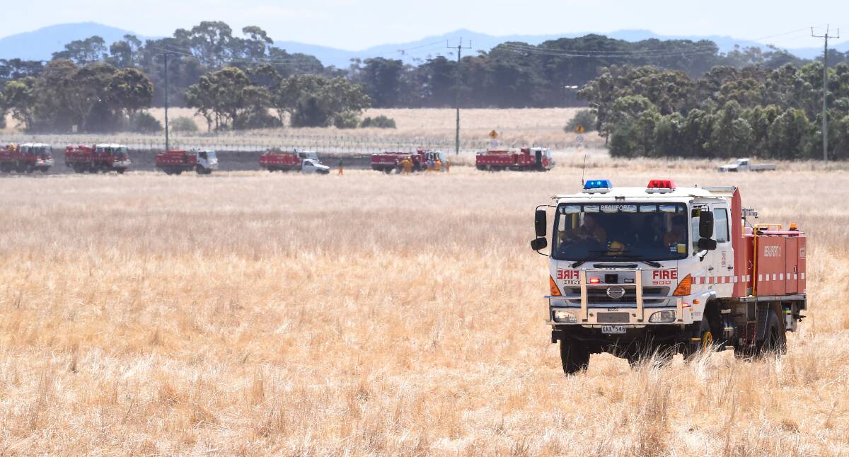 Fire trucks at a grass fire near Ballarat. File photo