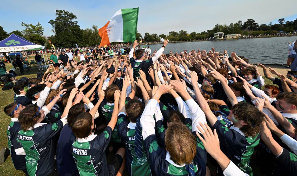 St Patrick's College spit crew had several chants. Picture by Lachlan Bence