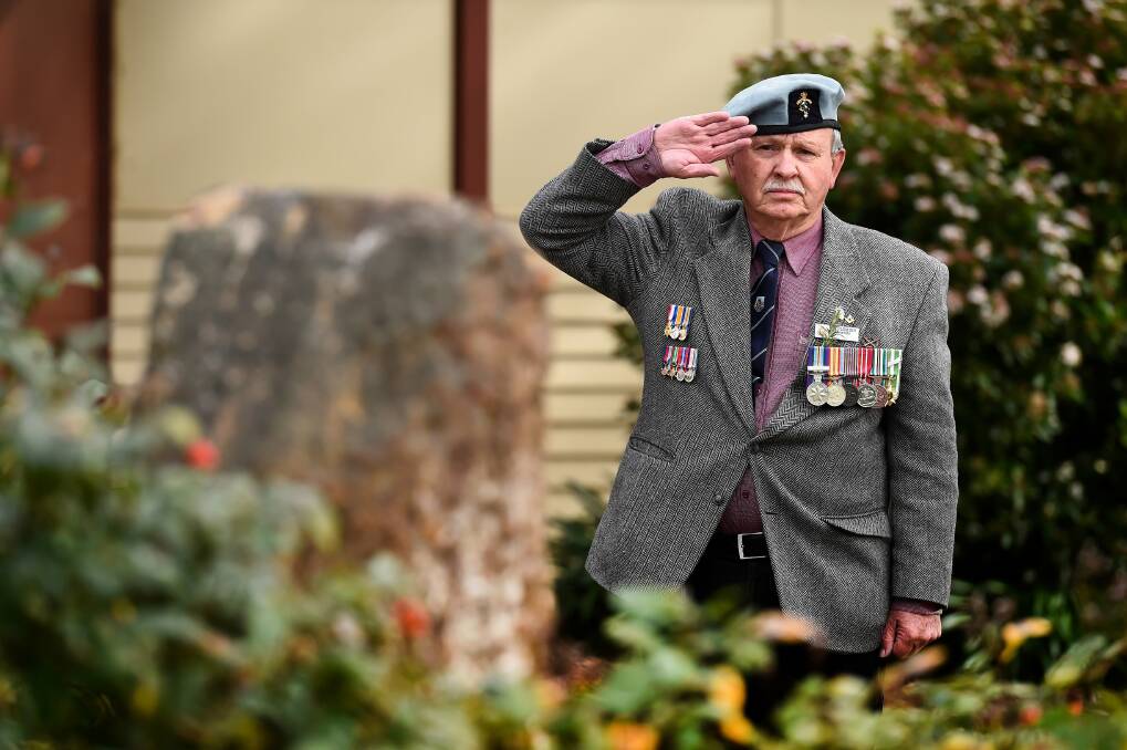 Buninyong RSL president Ron Fleming conducted the Anzac Day service on his own. Picture: Adam Trafford