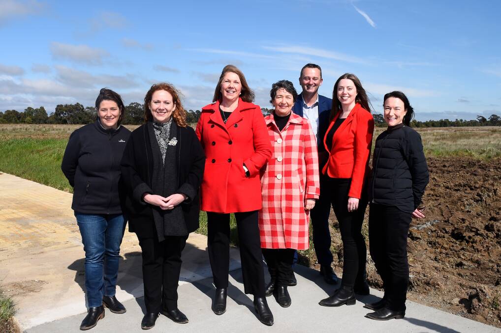  Juliana Addison MP, State Member for Wendouree, Melissa Horne MP, Freight Minister, Catherine King MP, Federal Member for Ballarat, Michaela Settle MP, State Member for Buninyong, Councillor Daniel Moloney, Mayor of Ballarat, Martha Haylett, Labour candidate for Ripon and Penny Forrest, Group Head Property, Development Victoria mark the beginning of construction. Picture by Adam Trafford