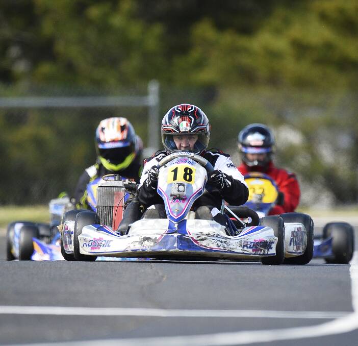 SERIES LEAD-UP: John Page leads the way at Sunday's practice day as he prepares for next week's Victorian Country Series at the Ballarat Kart Club. Picture: Dylan Burns.