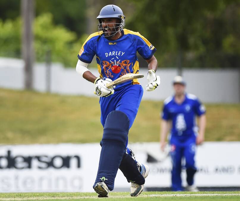 Hasitha Wickramasinghe takes a single in Darley's clash with Golden Point. The Sri Lankan import has worked his way into the season well.