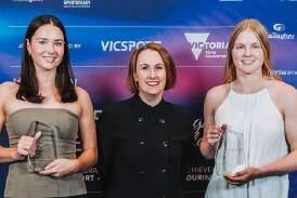 Katie Jackson and Lucy Richardson were presented with the young team of the year award at the Victorian Sports Awards, pictured with VicSports chief executive Lisa Hasker. Picture supplied