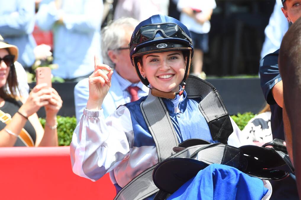 Apprentice jockey Jaylah Kennedy after her first city win on Saturday Picture by Brett Holburt/Racing Photos