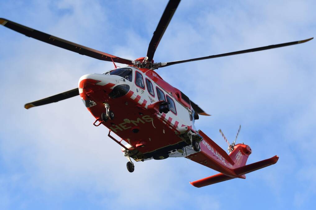 A man in his 60s has been airlifted to hospital after falling off a ladder. 